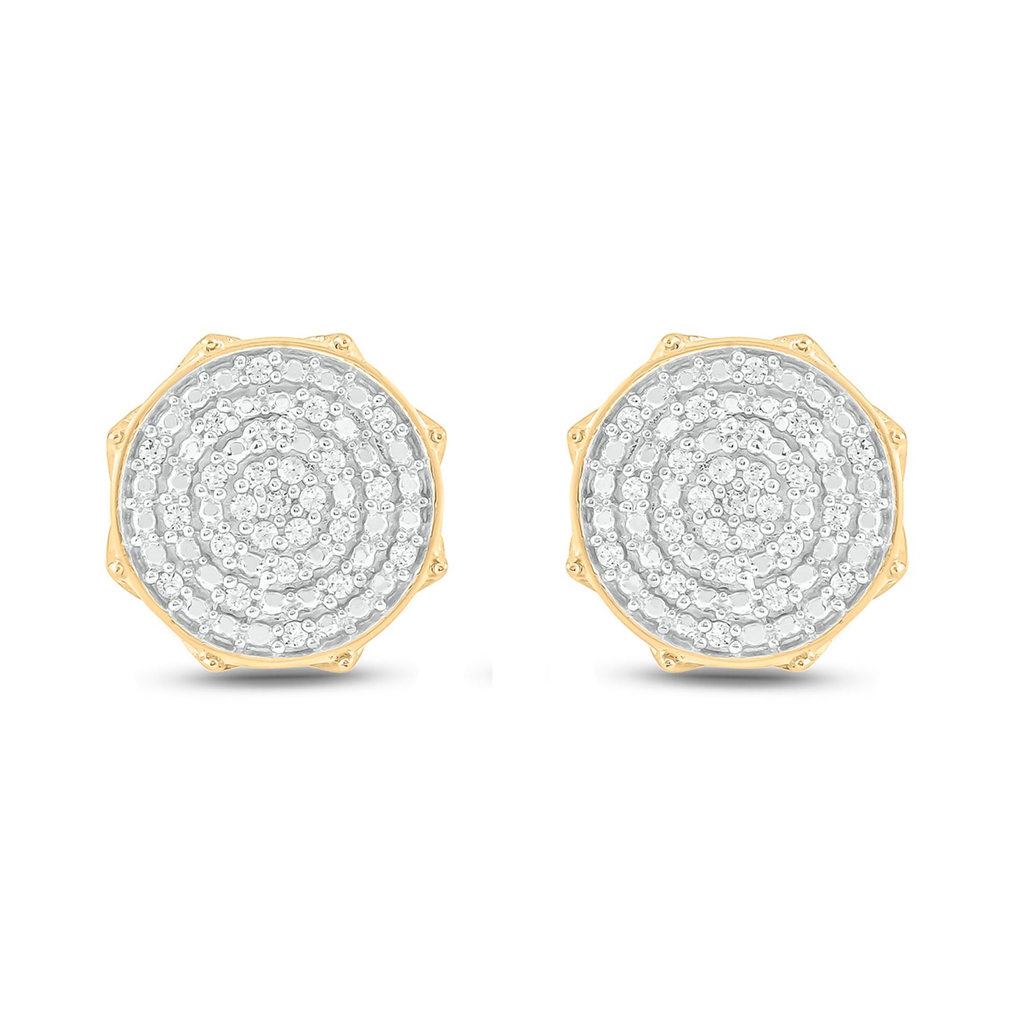 14K Gold Vermeil Octagon Diamond Stud Earrings for Men