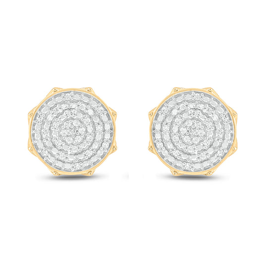 14K Gold Vermeil Octagon Diamond Stud Earrings for Men