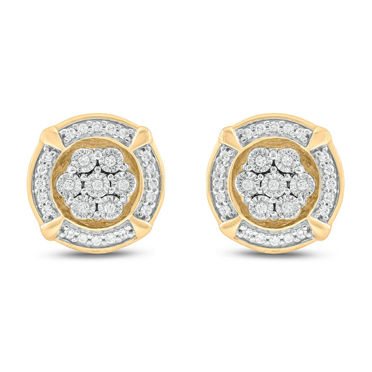 14K Gold Vermeil Round Diamond Stud Earrings for Men