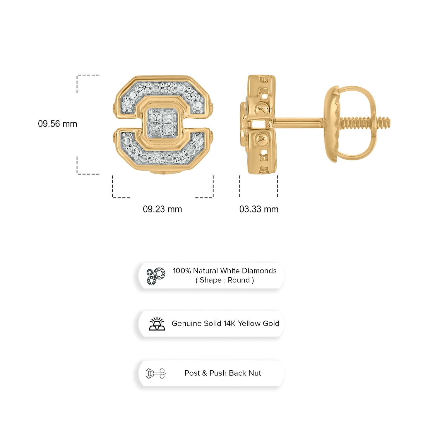 14KT Gold & Diamond Men's Stud Earrings