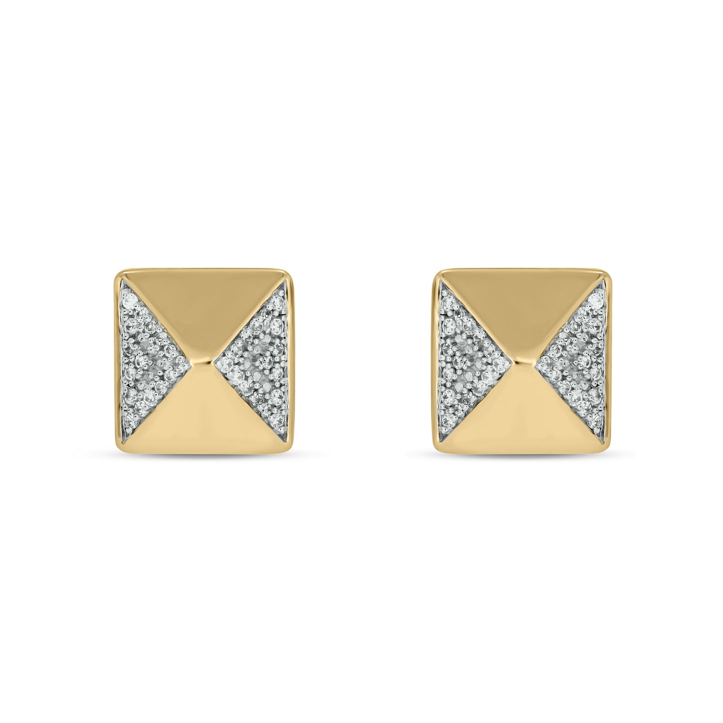 14KT Gold & Diamond Men's Pyramid Stud Earrings