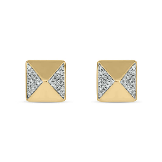 14KT Gold & Diamond Men's Pyramid Stud Earrings