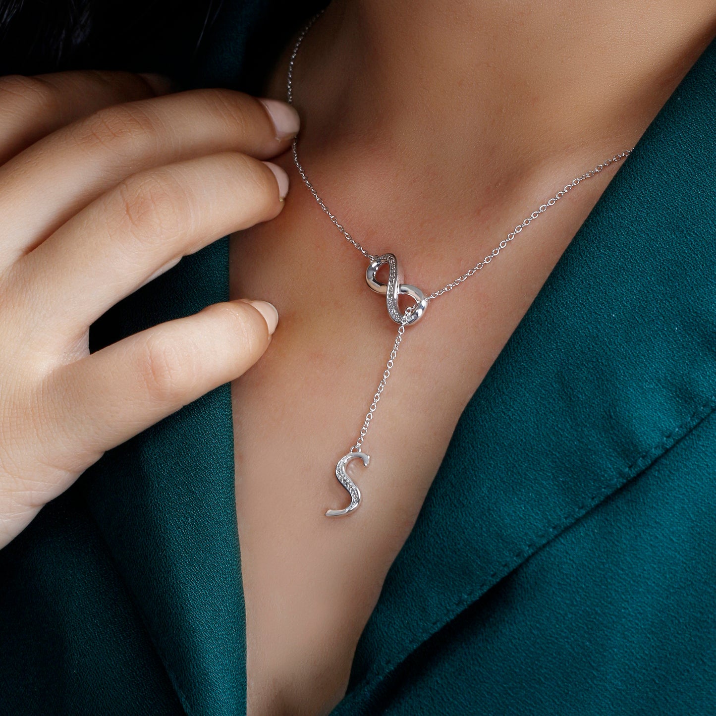 Infinity Initial Letter Pendants in 925 Sterling Silver