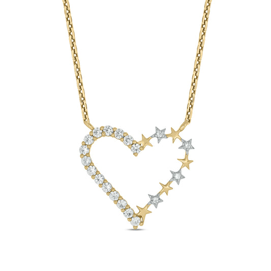 14K Gold Vermeil Unique Star Studded Heart Diamond Necklace