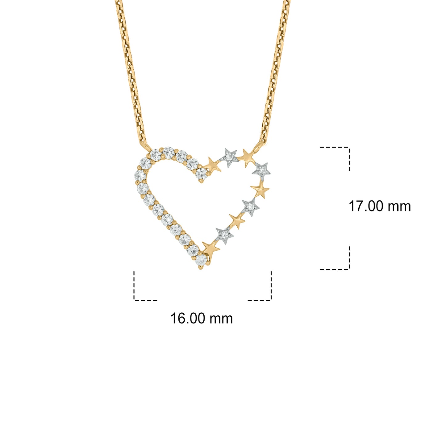 14K Gold Vermeil Unique Star Studded Heart Diamond Necklace