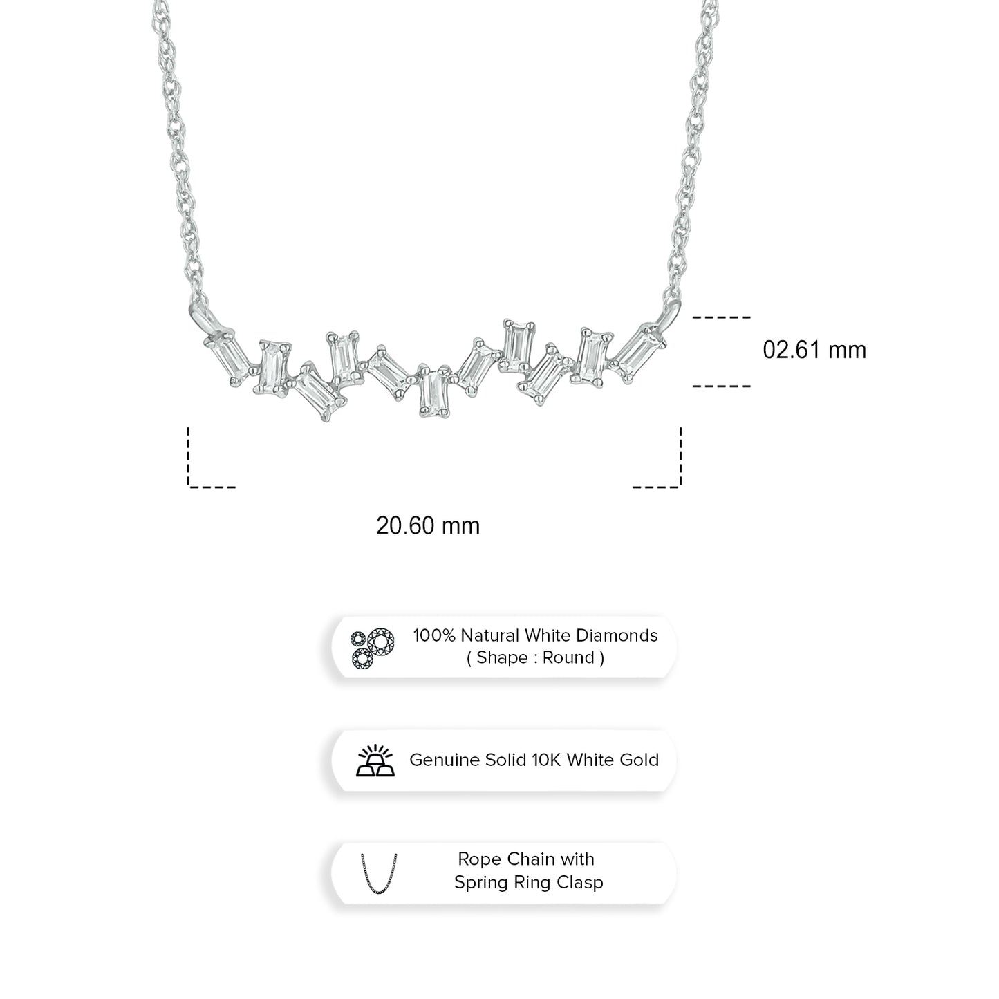 10KT Gold, Scatter Baguette Diamond Layering Necklace