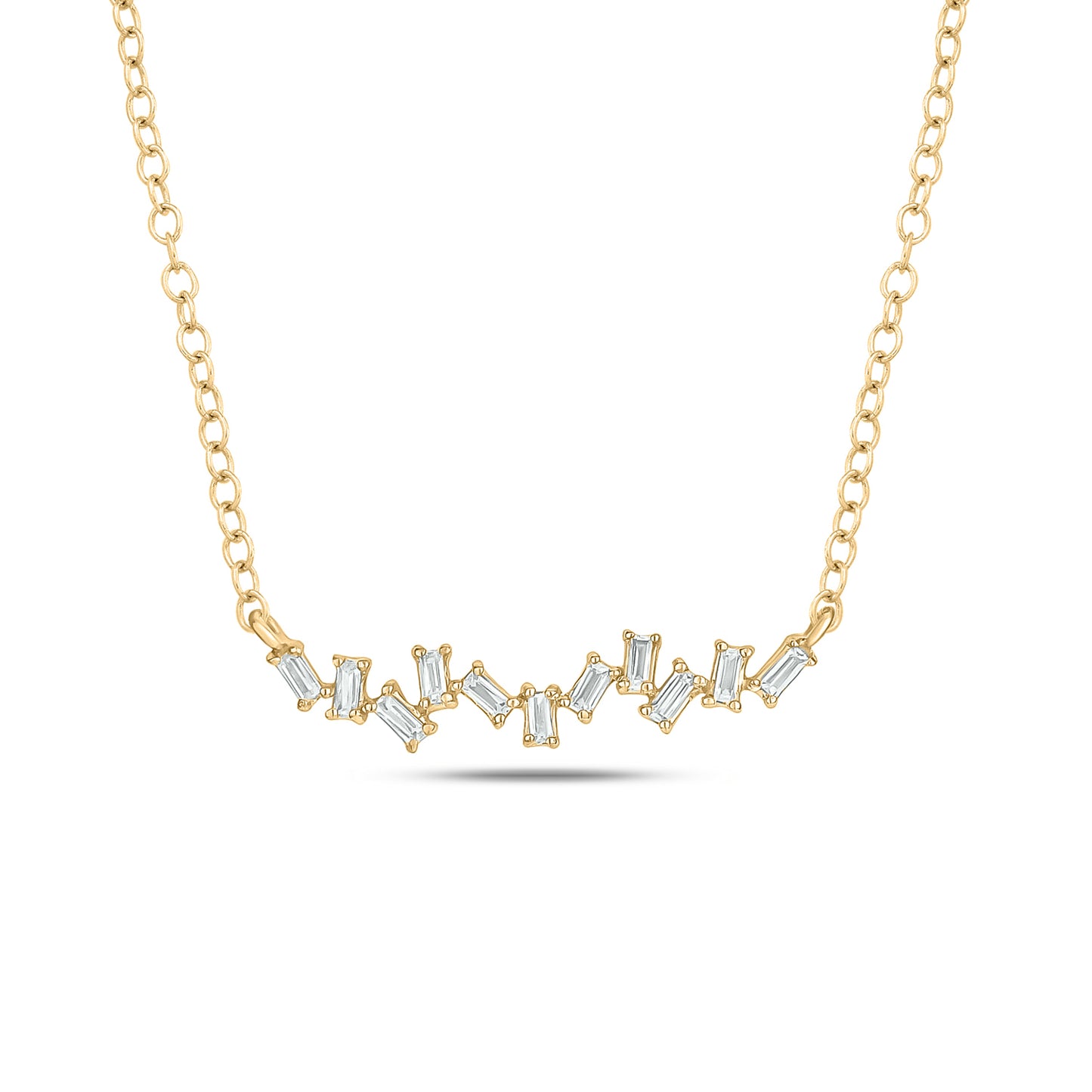 10KT Gold, Scatter Baguette Diamond Layering Necklace