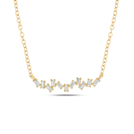 10KT Gold, Scatter Baguette Diamond Layering Necklace