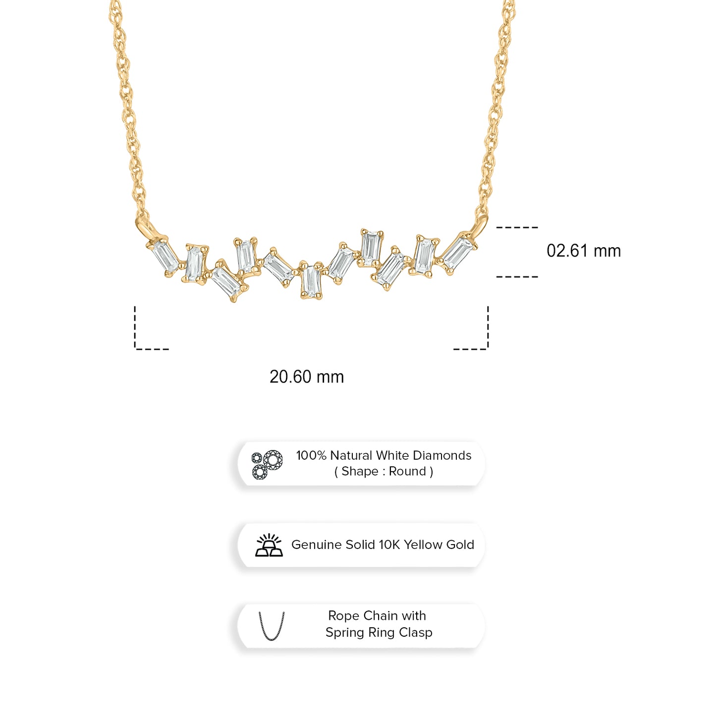 10KT Gold, Scatter Baguette Diamond Layering Necklace