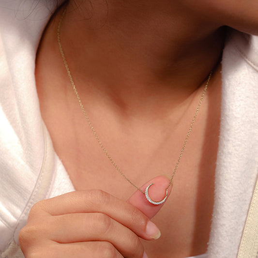 Classic Crescent Moon Diamond Pendant Necklace in 14K Gold