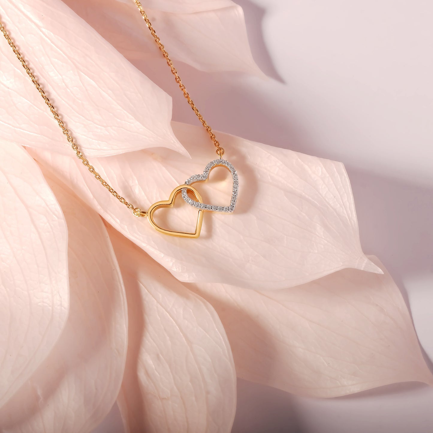 Gold Plated Double Heart Necklace in 925 Sterling Silver