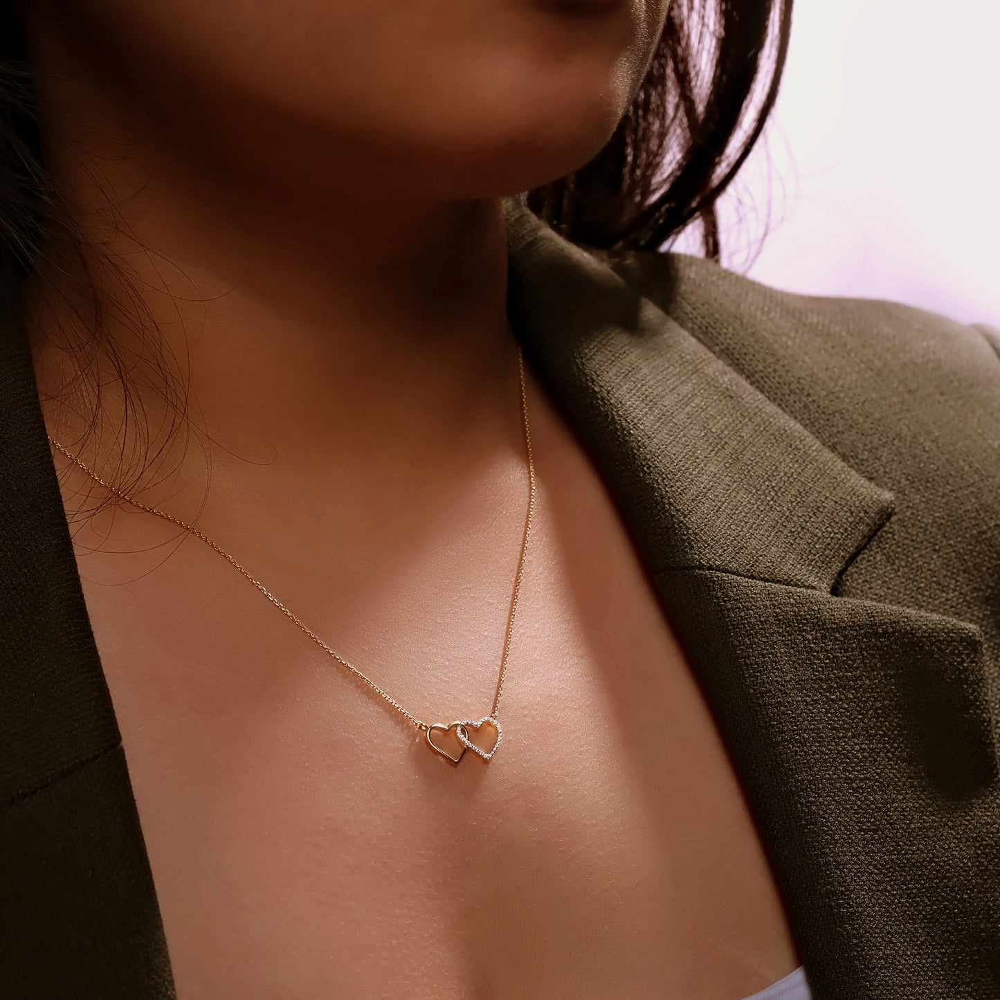 Gold Plated Double Heart Necklace in 925 Sterling Silver