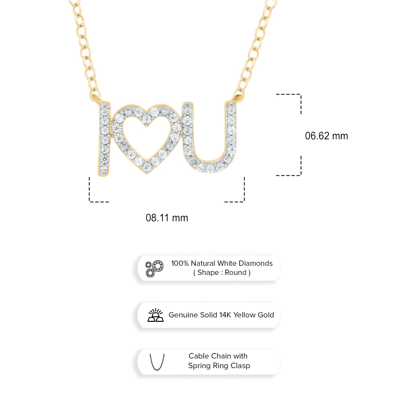 10KT Gold 'I Love You' Necklace: Genuine Diamonds, Y2K Fashion