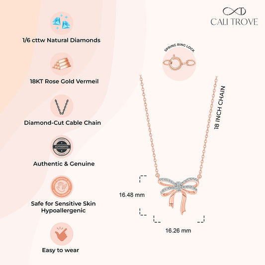 Diamond Bow Necklace in 18K Rose Gold Vermeil Plated Silver