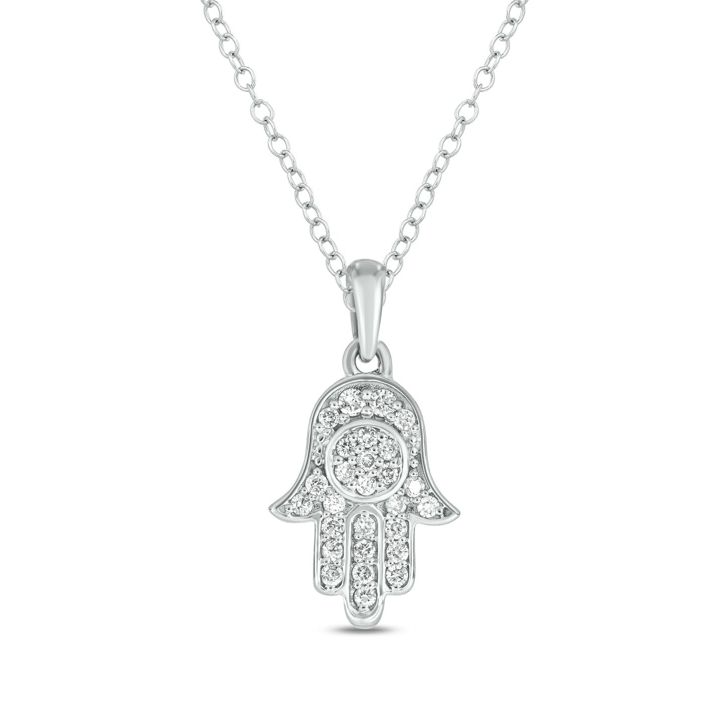 Hamsa Diamond Pendant in 925 Sterling Silver
