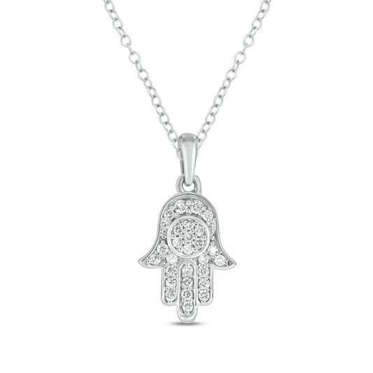 Hamsa Diamond Pendant in 925 Sterling Silver