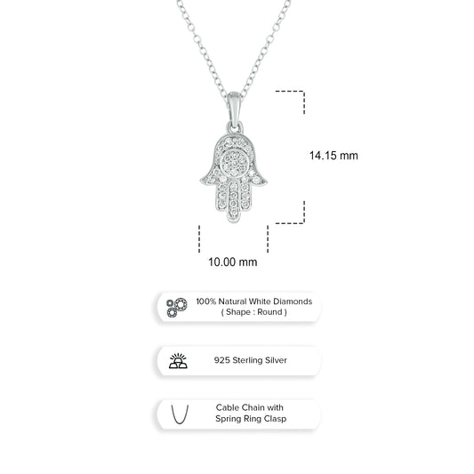 Hamsa Diamond Pendant in 925 Sterling Silver