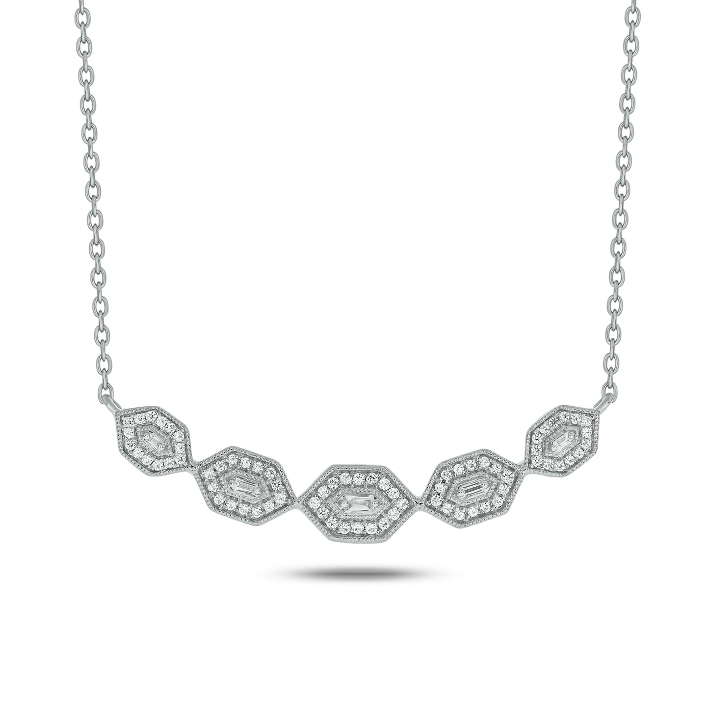 10KT Gold Round & Baguette Diamonds Dainty Necklace