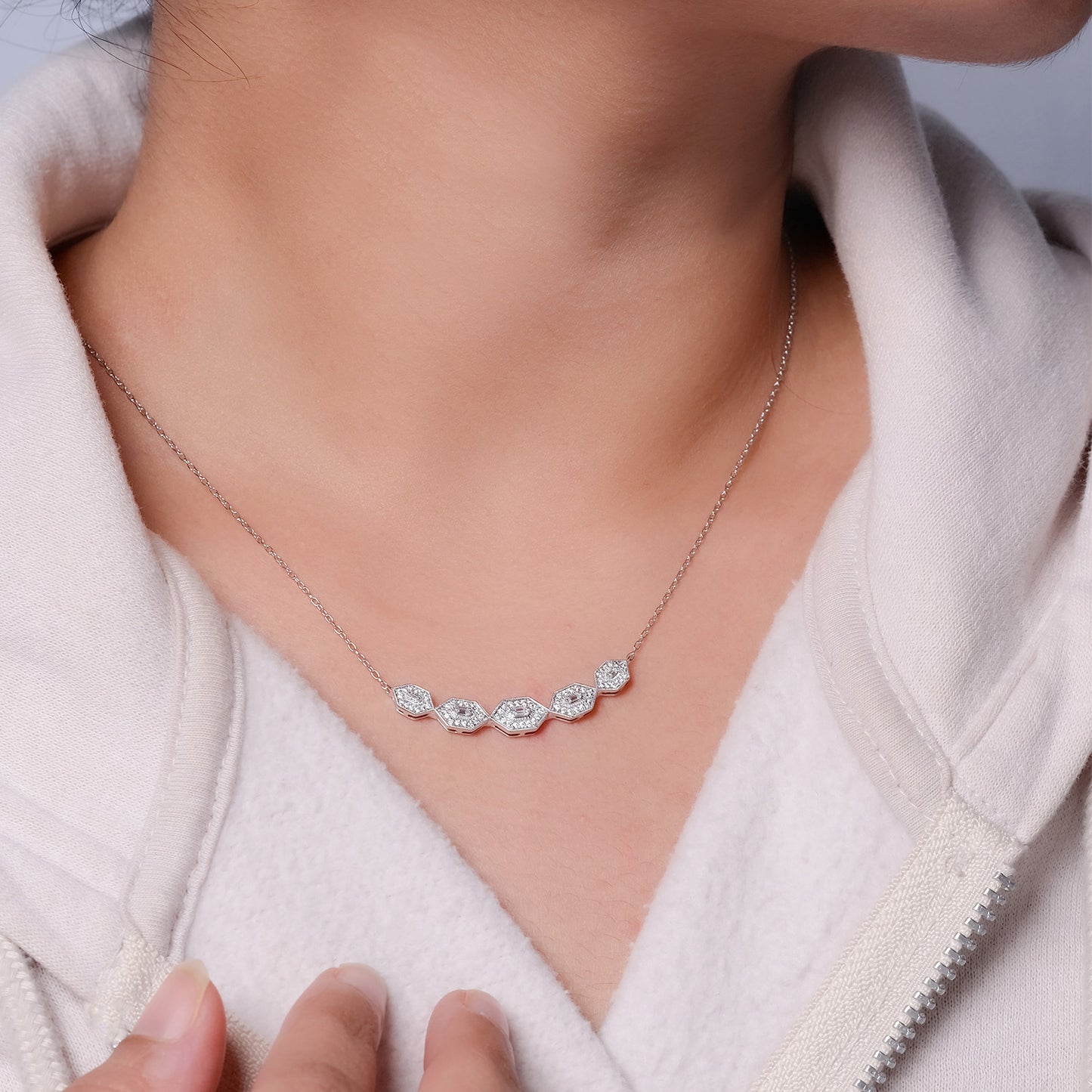 10KT Gold Round & Baguette Diamonds Dainty Necklace