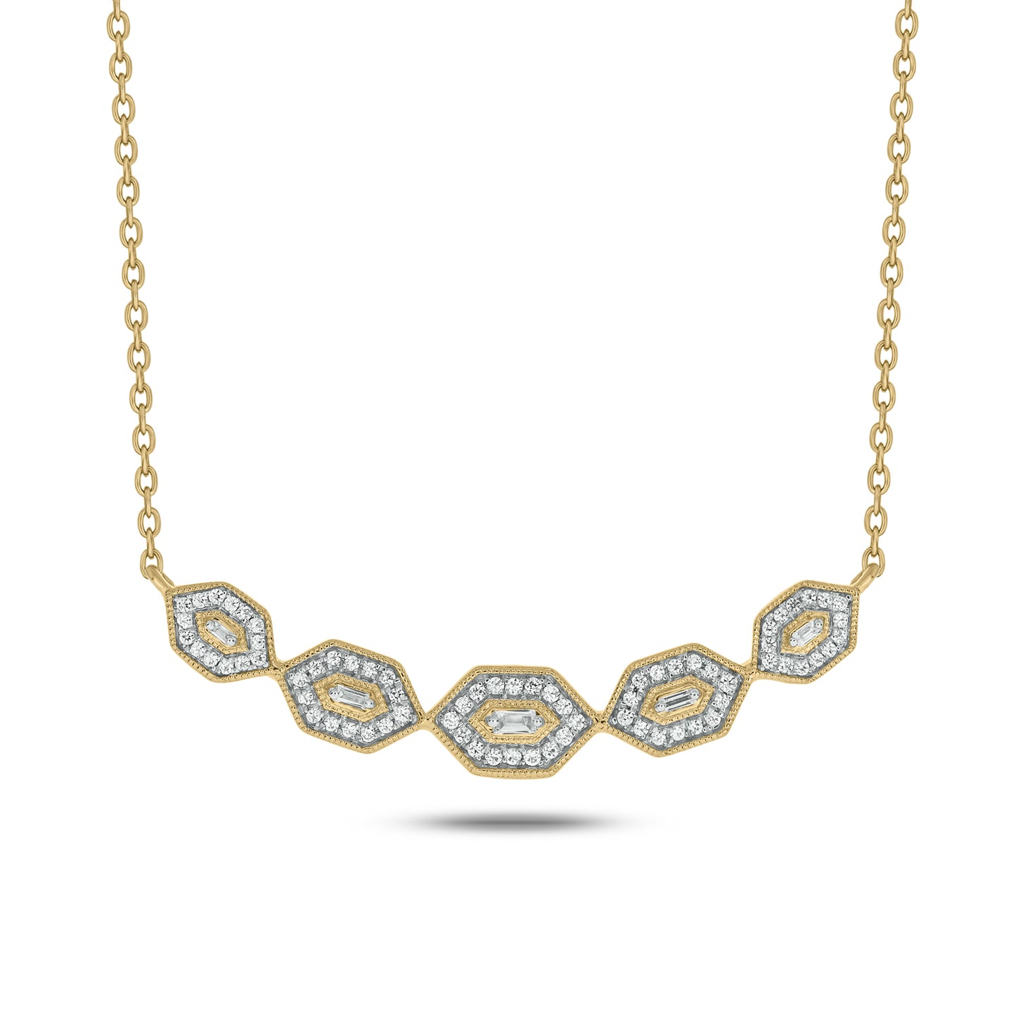 10KT Gold Round & Baguette Diamonds Dainty Necklace