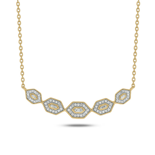10KT Gold Round & Baguette Diamonds Bar Necklace