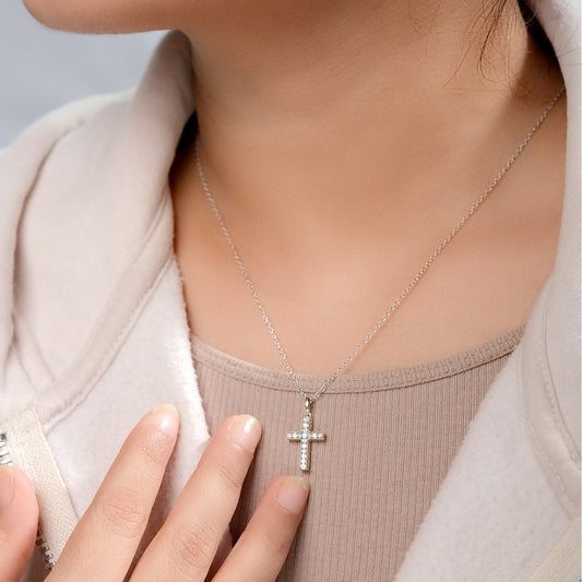14K Gold Vermeil Diamond Cross Pendant Necklace