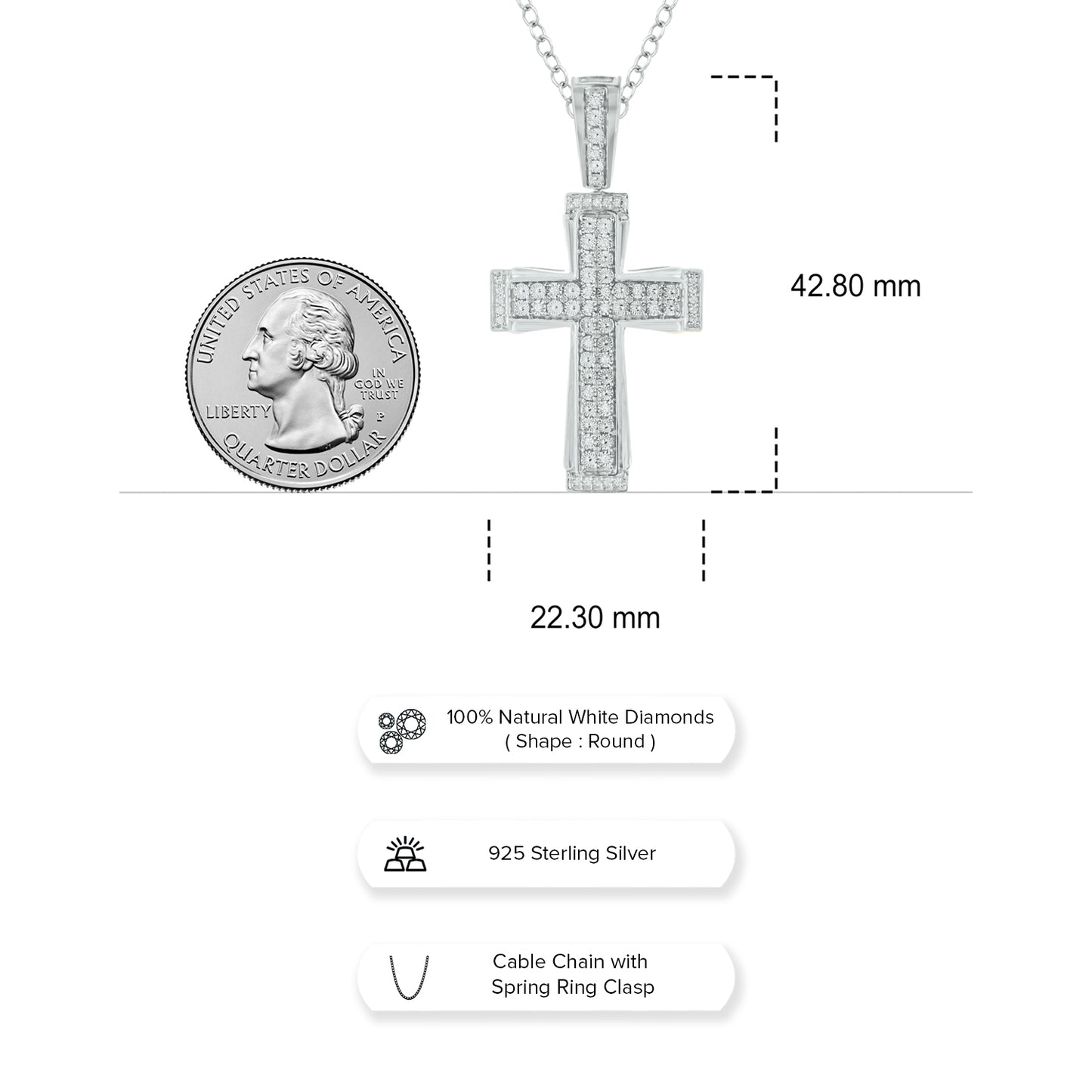 Dazzling Diamond Cross Pendant in 925 Sterling Silver