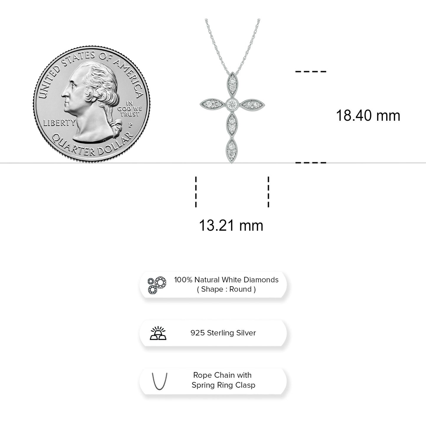 Divine Cross Pendant in Sterling Silver, natural Diamonds