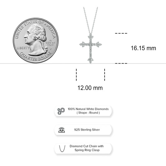 Radiant Diamond Studded Cross Pendant in 925 Sterling Silver