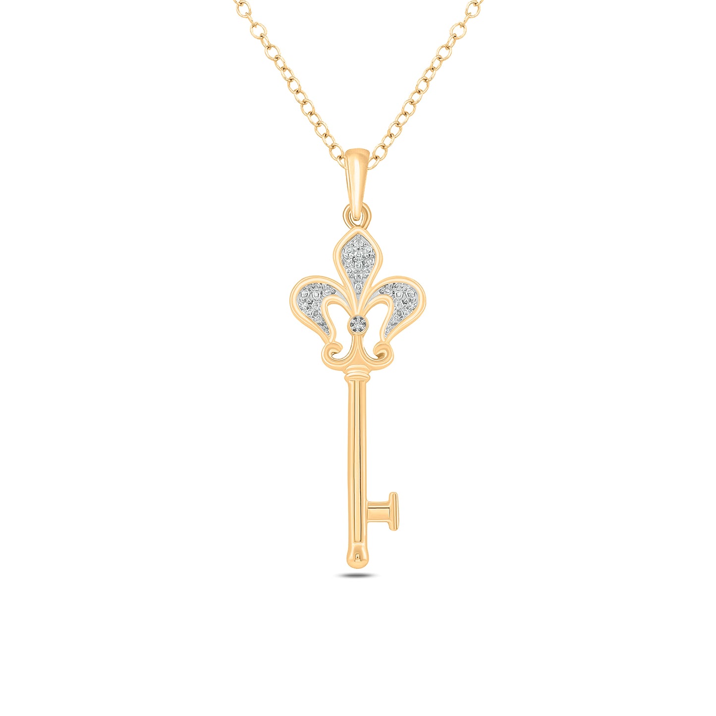 14K & 18K Gold Vermeil Fleur De Lis Key Diamond Necklace