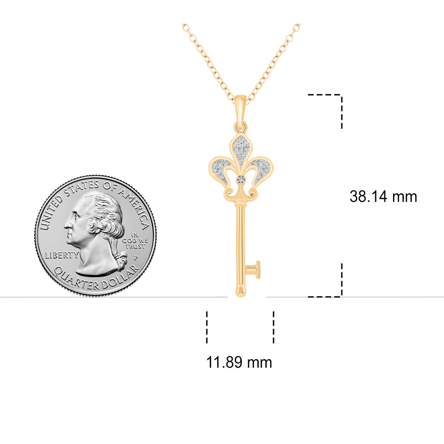 14K & 18K Gold Vermeil Fleur De Lis Key Diamond Necklace