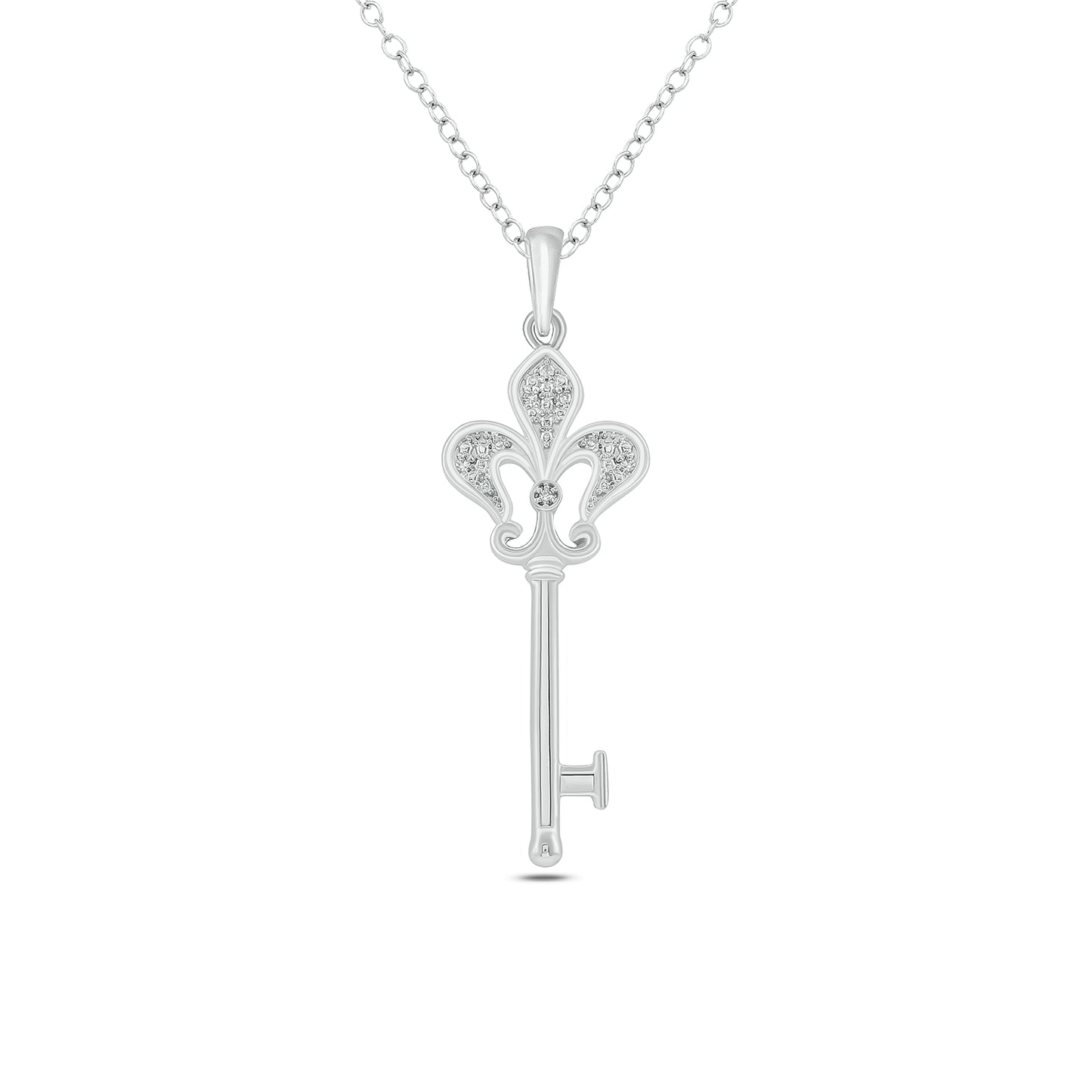14K & 18K Gold Vermeil Fleur De Lis Key Diamond Necklace