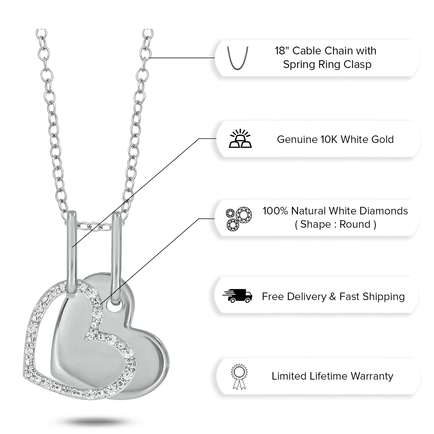 Gold Plated 2 in 1 Double Heart Pendants in 925 Sterling Silver