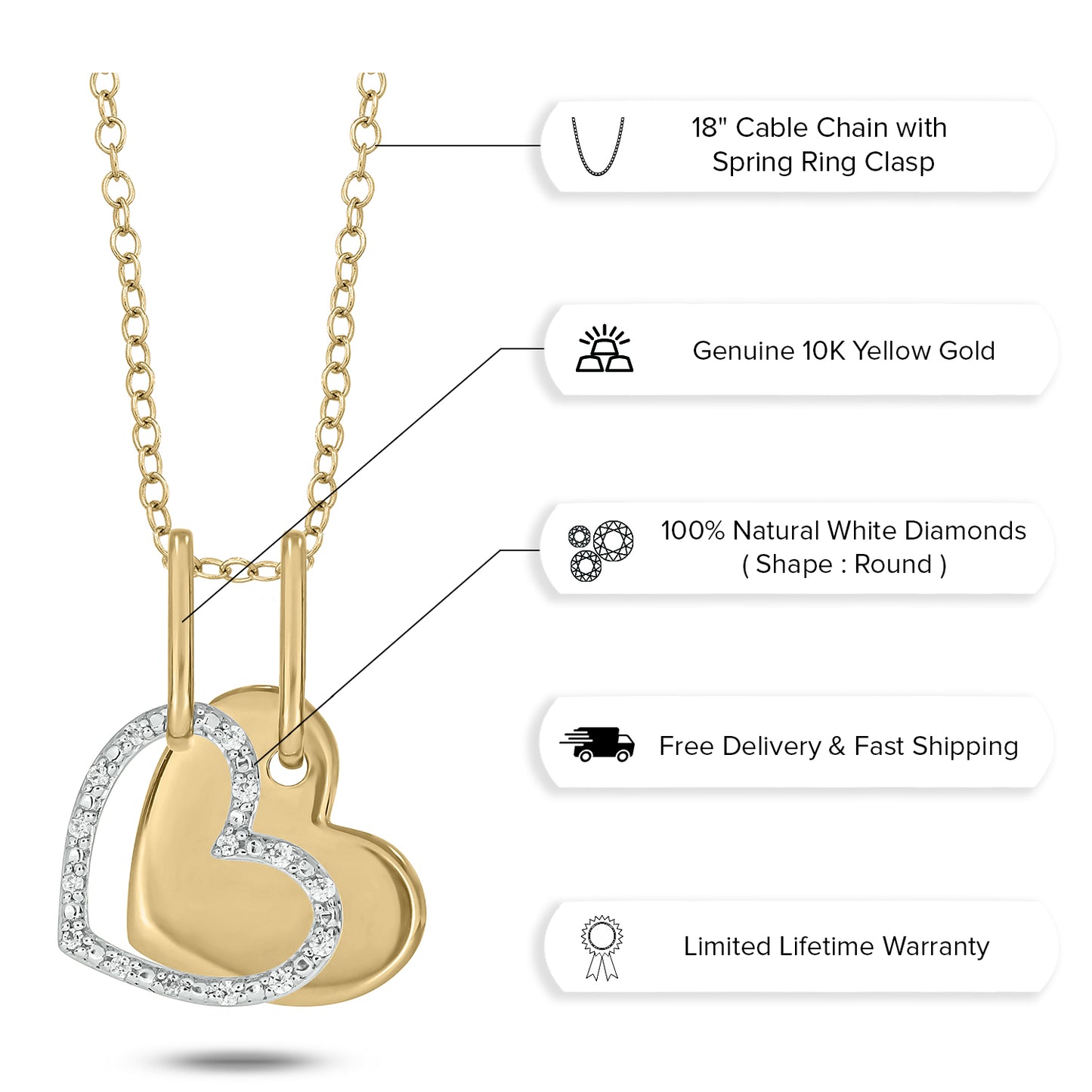 Gold Plated 2 in 1 Double Heart Pendants in 925 Sterling Silver
