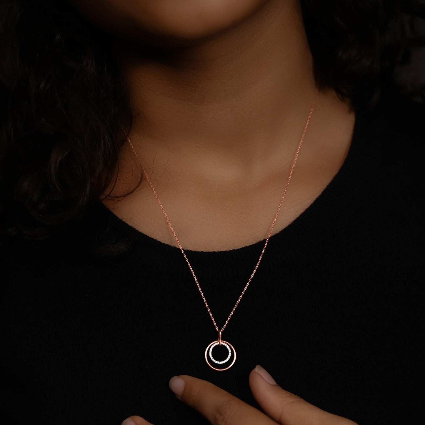 Double Circle Diamond Pendant in 14KT Gold