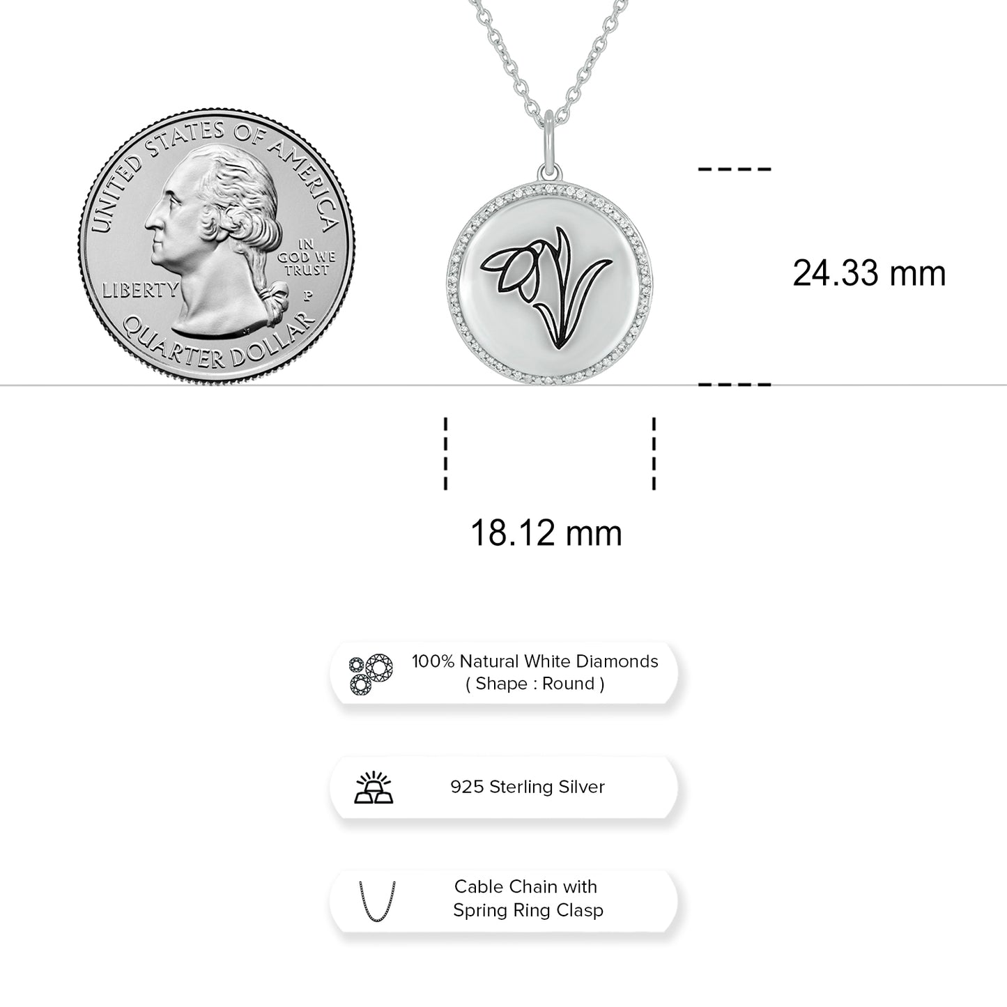 Bespoke Personalized Birth Flower Pendant In 925 Sterling Silver With Natural Diamonds