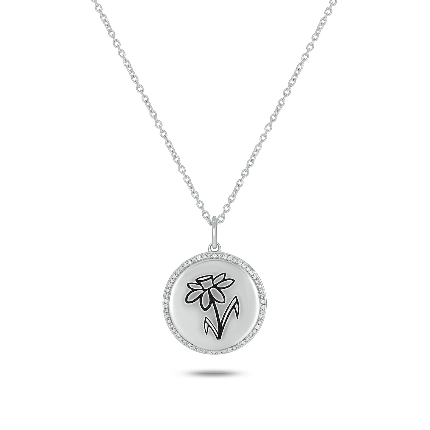 Bespoke Personalized Birth Flower Pendant In 925 Sterling Silver With Natural Diamonds