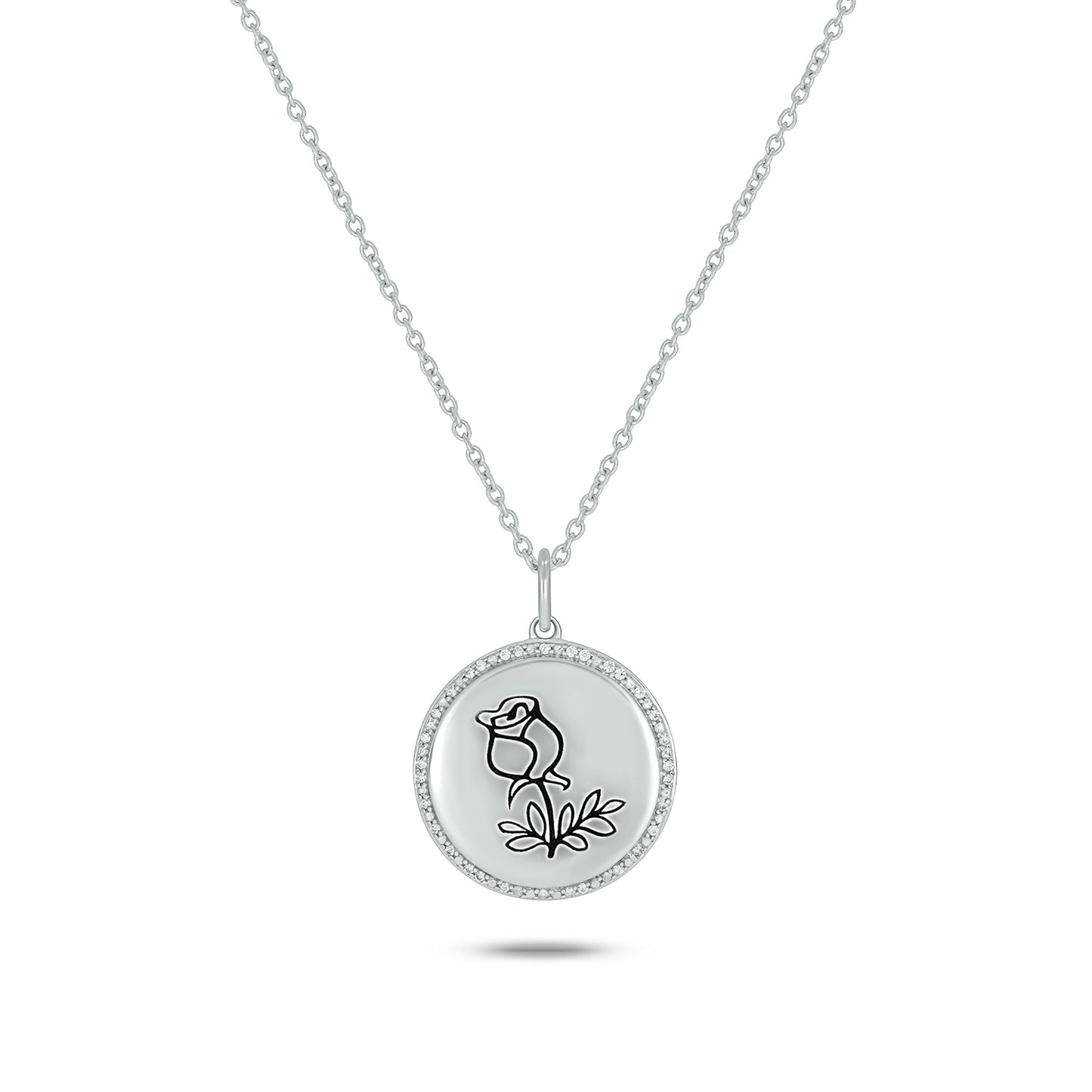 Bespoke Personalized Birth Flower Pendant In 925 Sterling Silver With Natural Diamonds