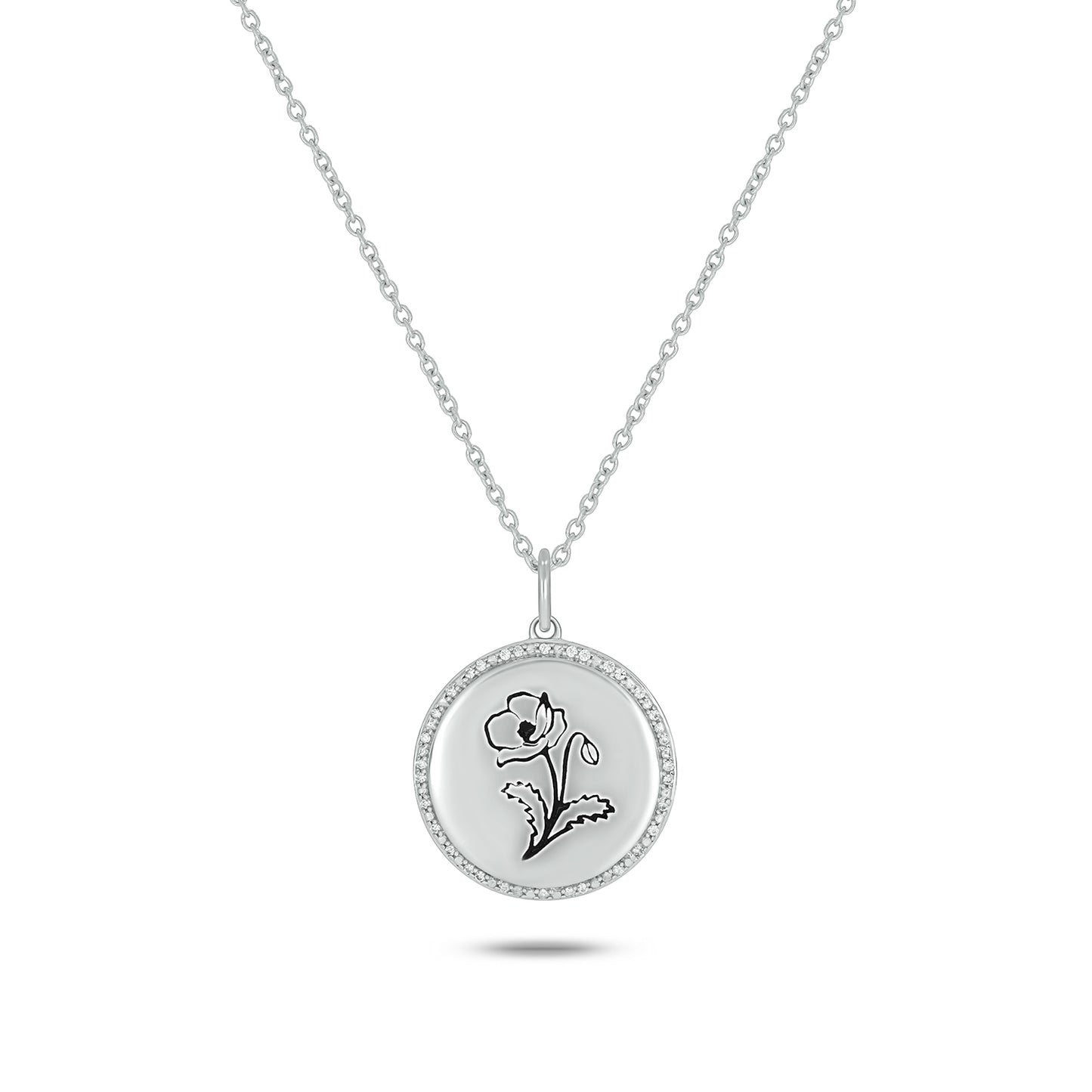 Bespoke Personalized Birth Flower Pendant In 925 Sterling Silver With Natural Diamonds