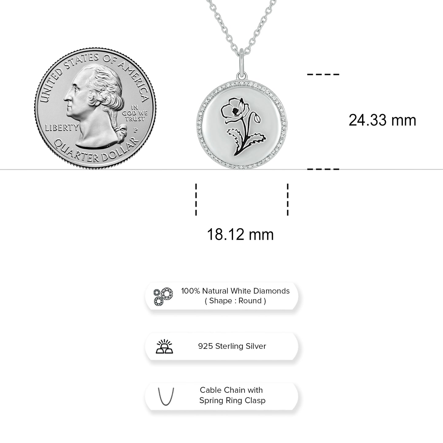 Bespoke Personalized Birth Flower Pendant In 925 Sterling Silver With Natural Diamonds