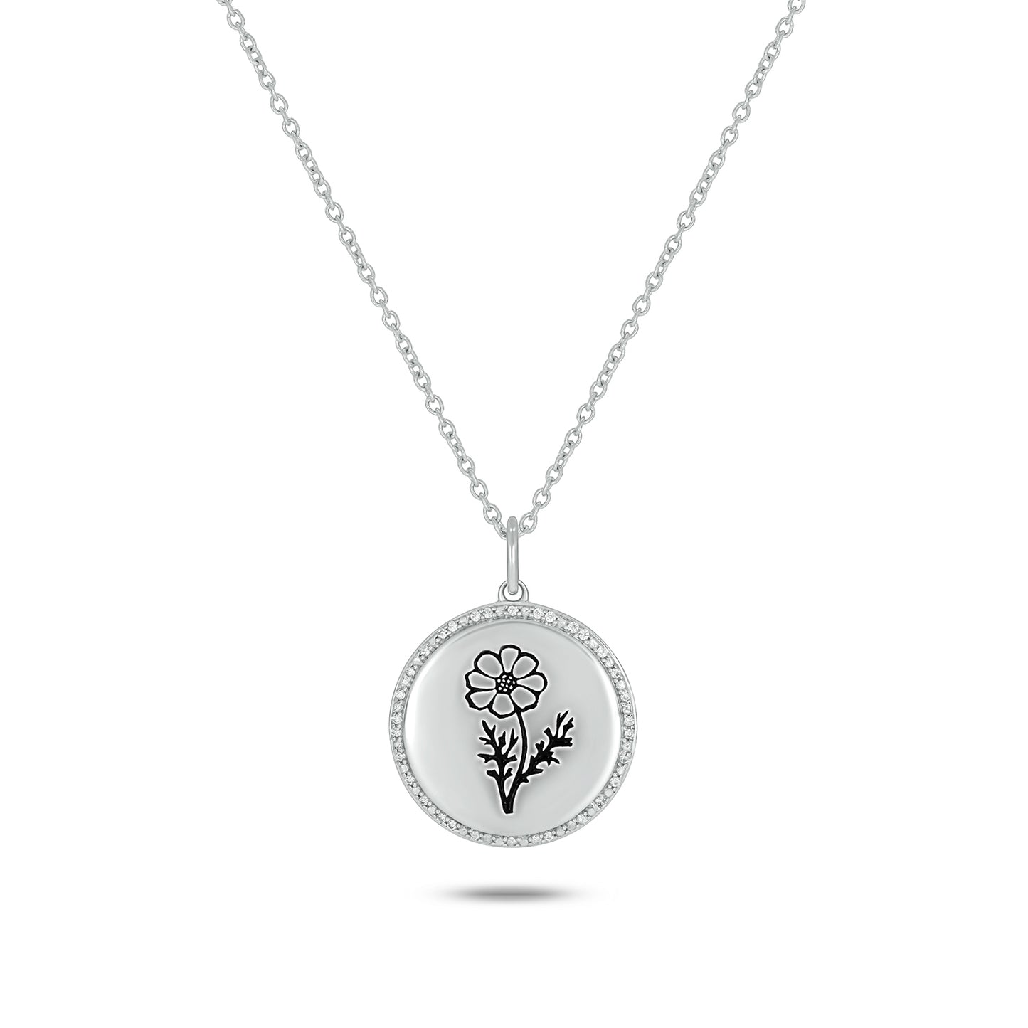 Bespoke Personalized Birth Flower Pendant In 925 Sterling Silver With Natural Diamonds