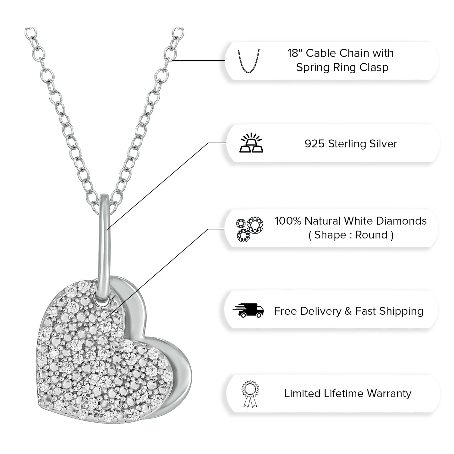 14K Gold Vermeil Double Heart Pendant Necklace