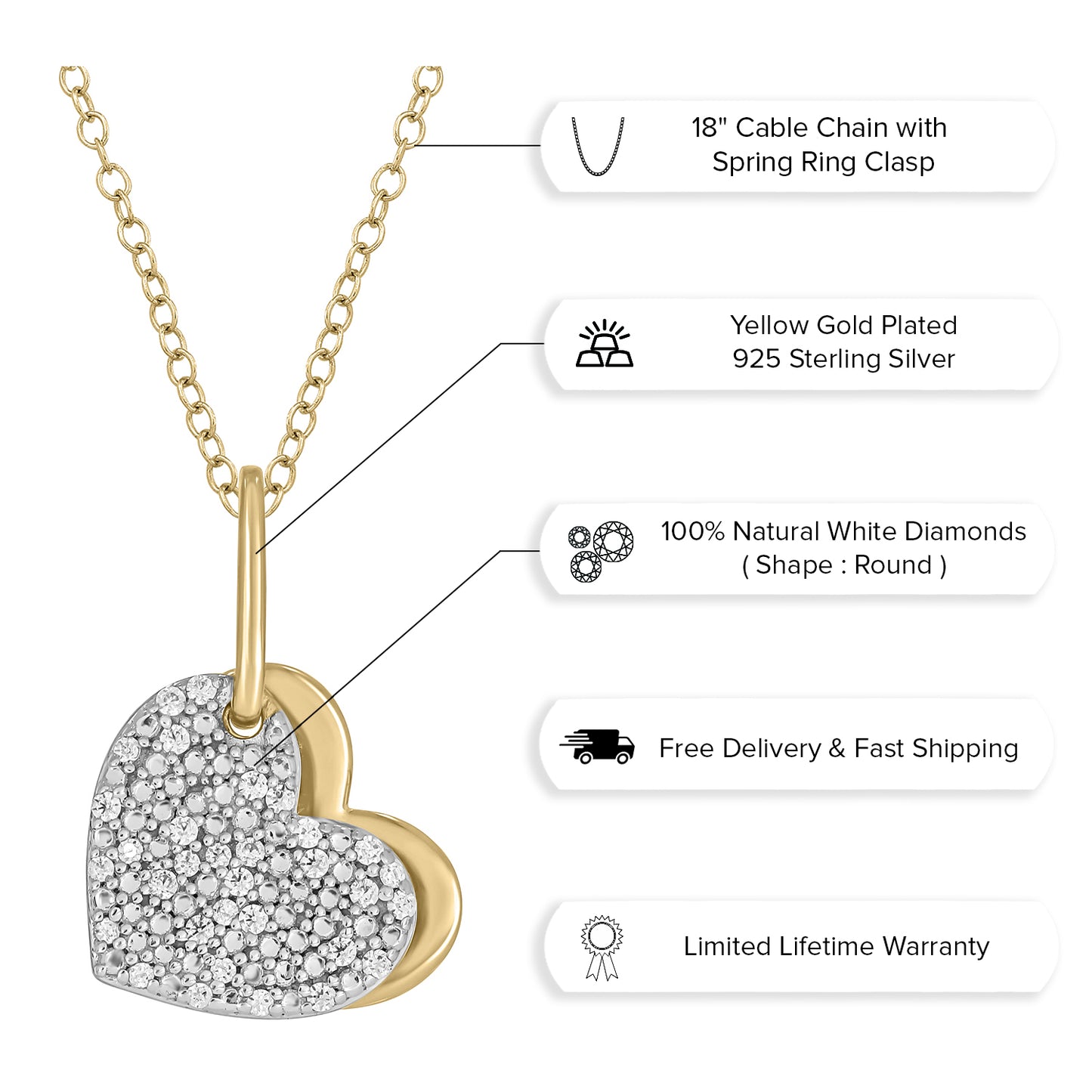 14K Gold Vermeil Double Heart Pendant Necklace