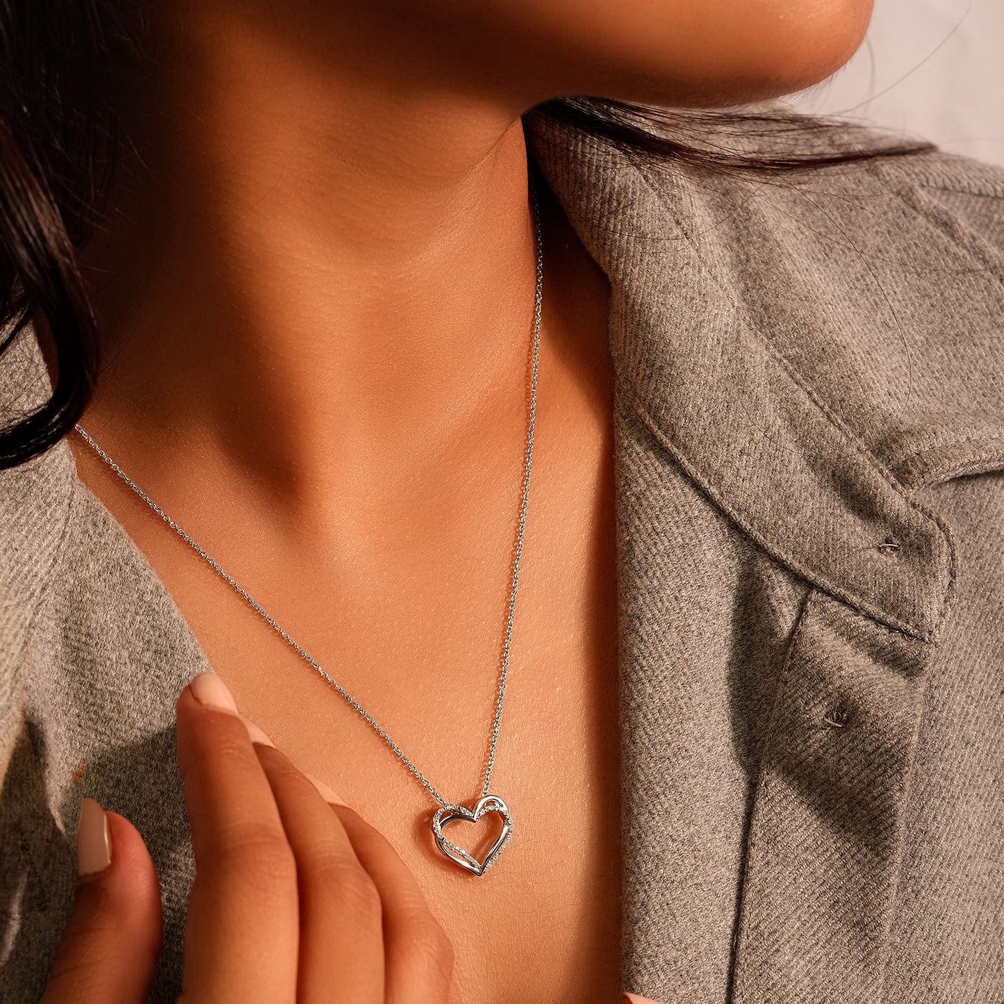 Double Heart Necklace in 925 Sterling Silver