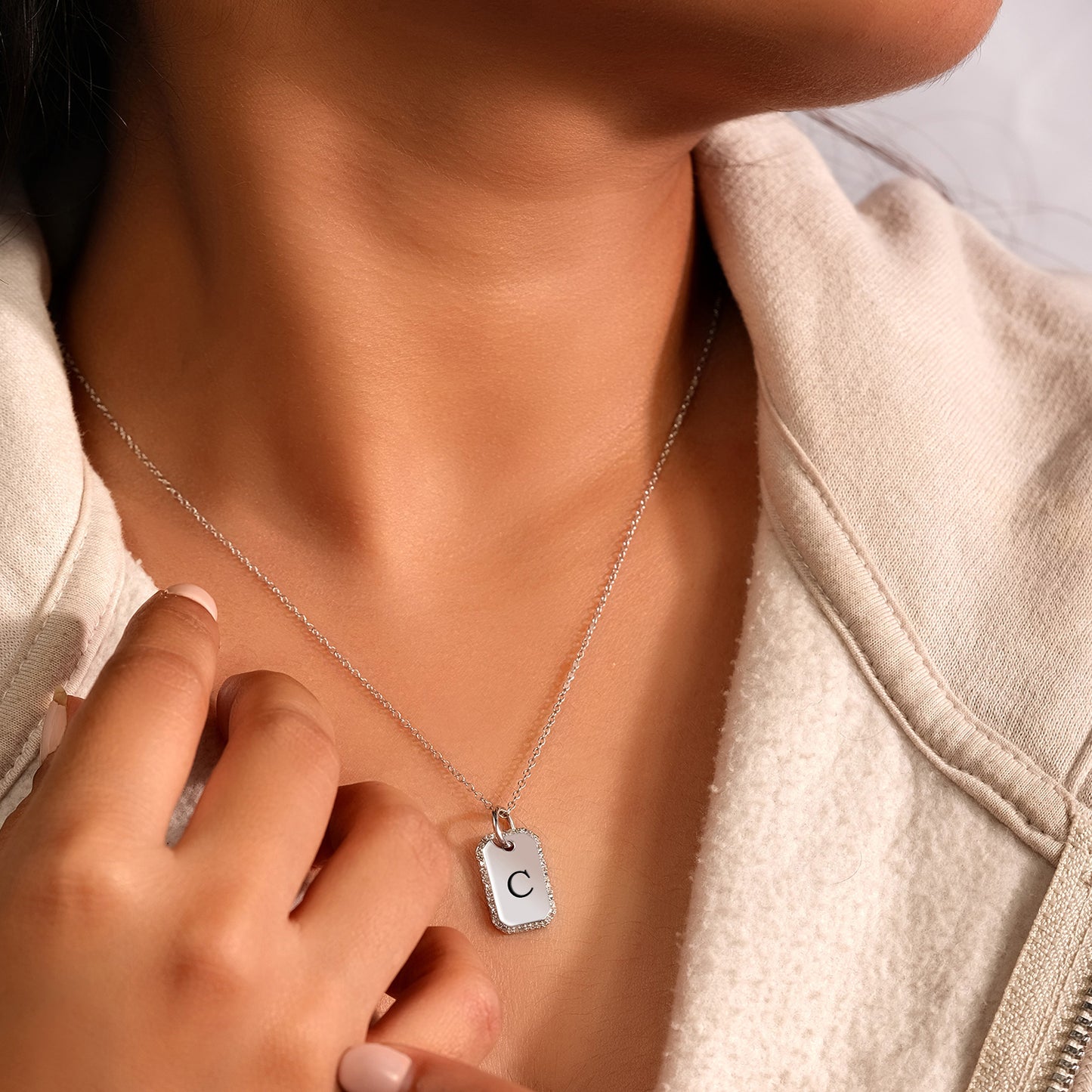 One-of-a-Kind' Customized Initial Dog Tag Necklace in 925 Sterling Silver