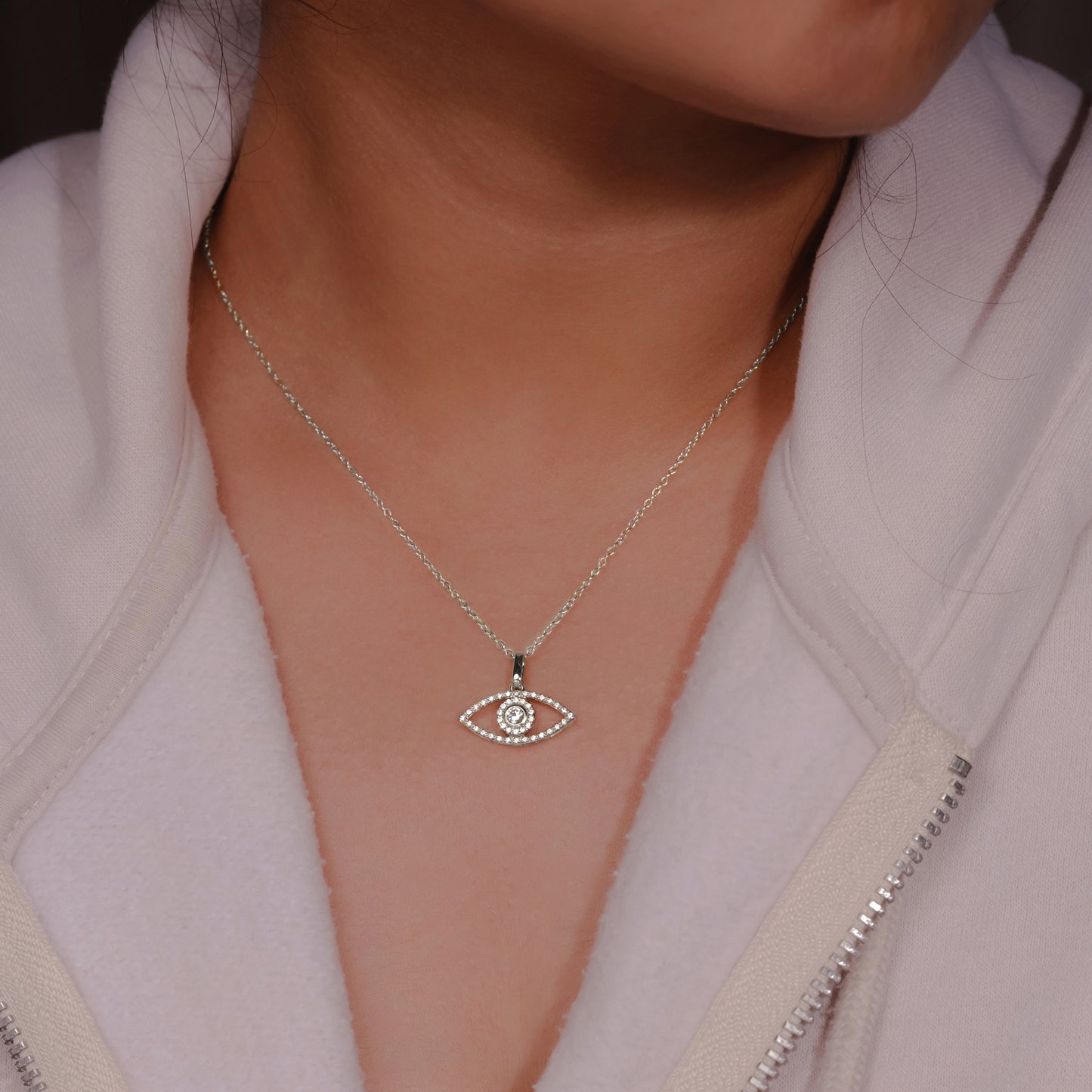 18K Gold Plated Evil Eye Diamond Pendant Necklace in 925 Sterling Silver with White Sapphire & Diamonds