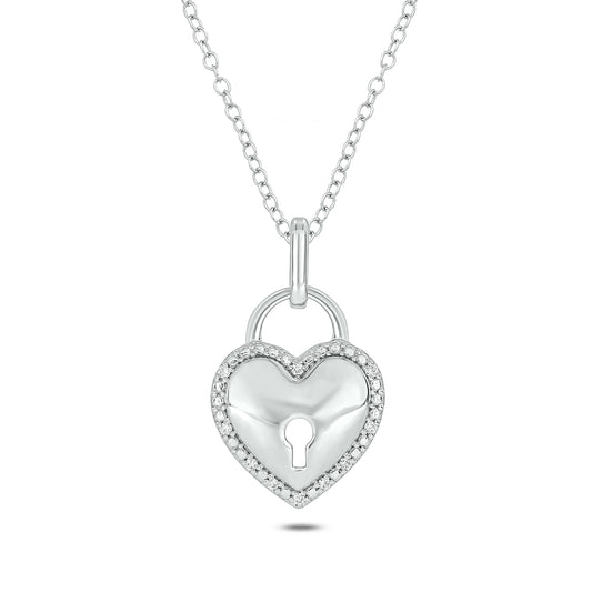 Lock Heart Pendant in 925 Sterling Silver