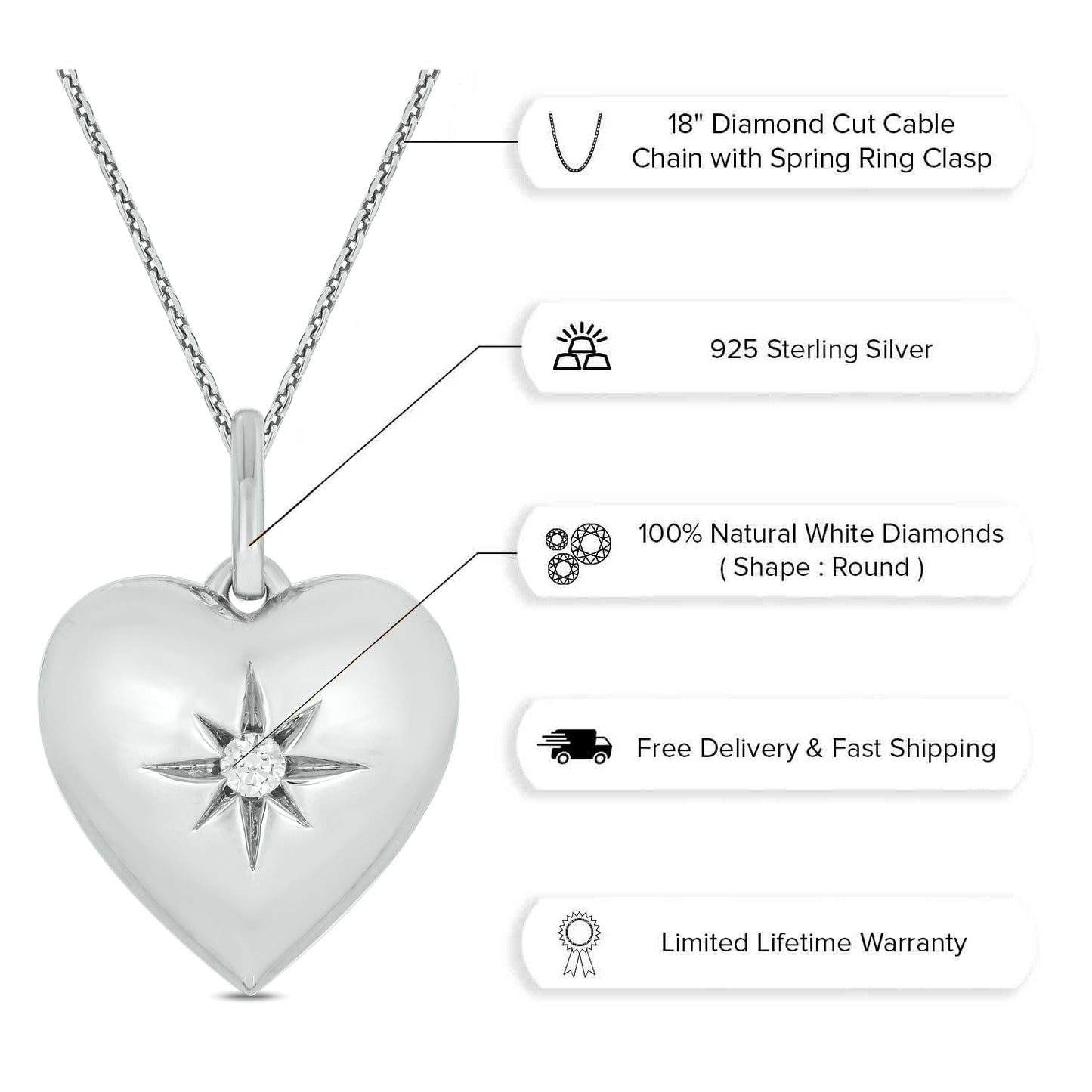 14K Gold Vermeil Puffed Heart Diamond Pendant