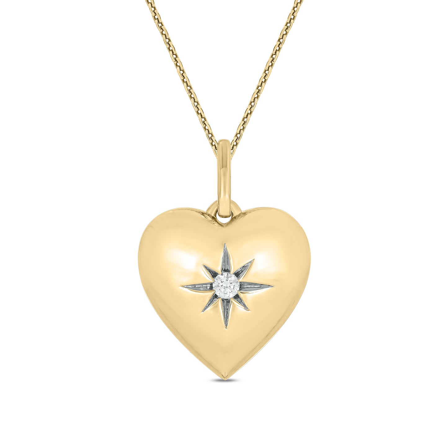 14K Gold Vermeil Puffed Heart Diamond Pendant