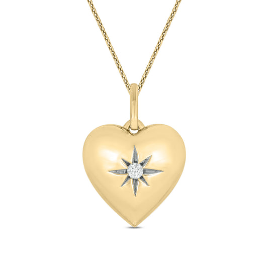 14K Gold Vermeil Puffed Heart Diamond Pendant
